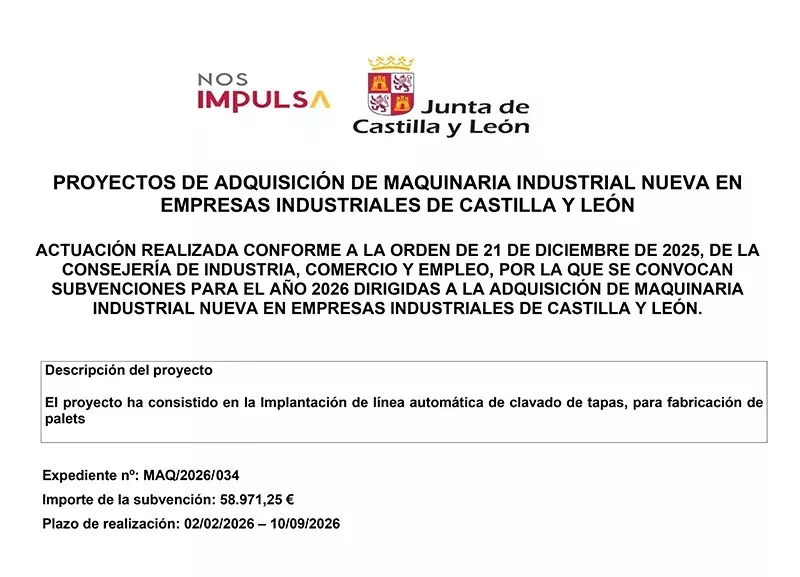 Proyecto de adquisición de maquinaria industrial Nueva en empresas industriales de Castilla y León